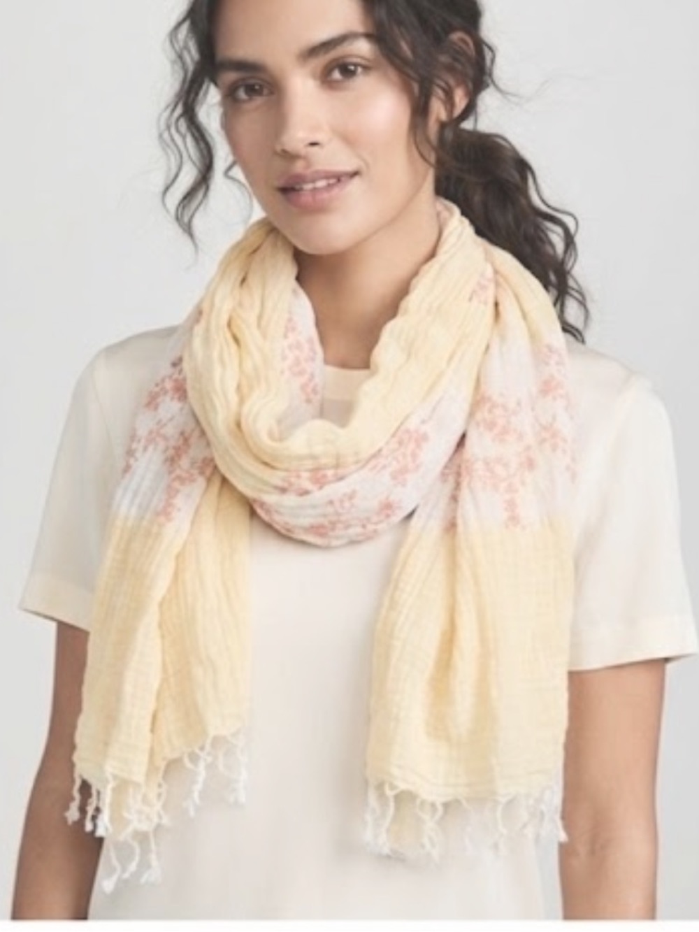 THEORY Floral Lightweight Cotton Gauze Fringe Scarf OS